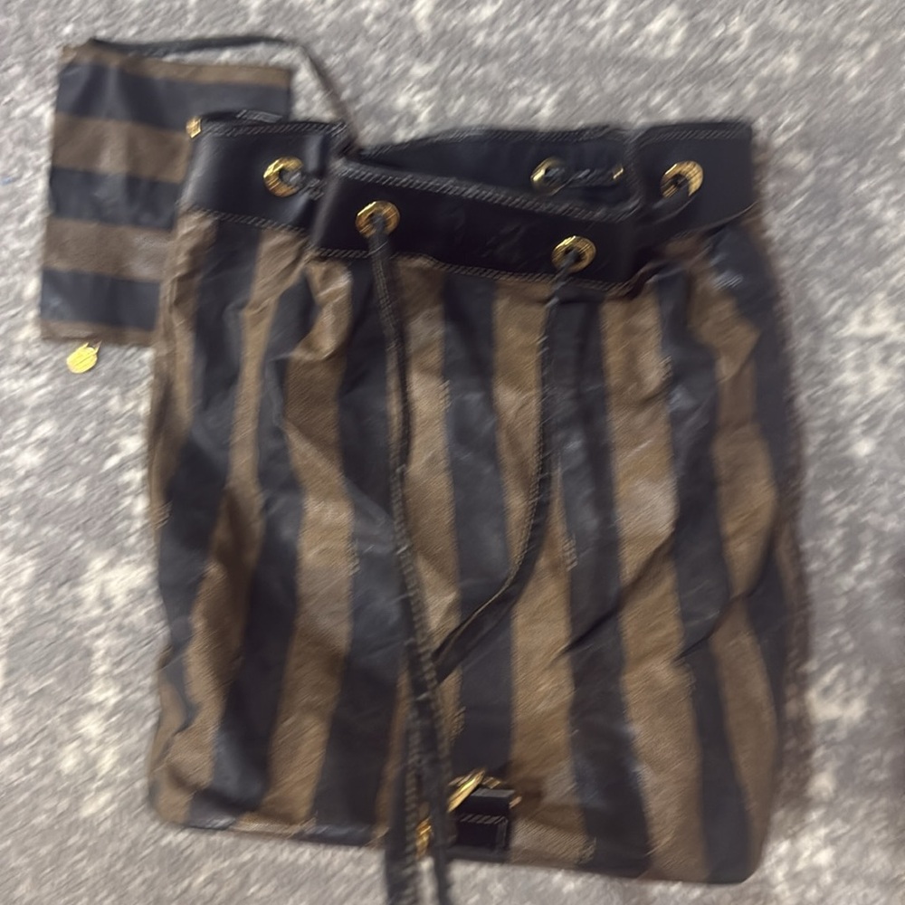 Vintage Fendi Chic Striped Black and Brown Women's Backpack - Picture 11 of 13